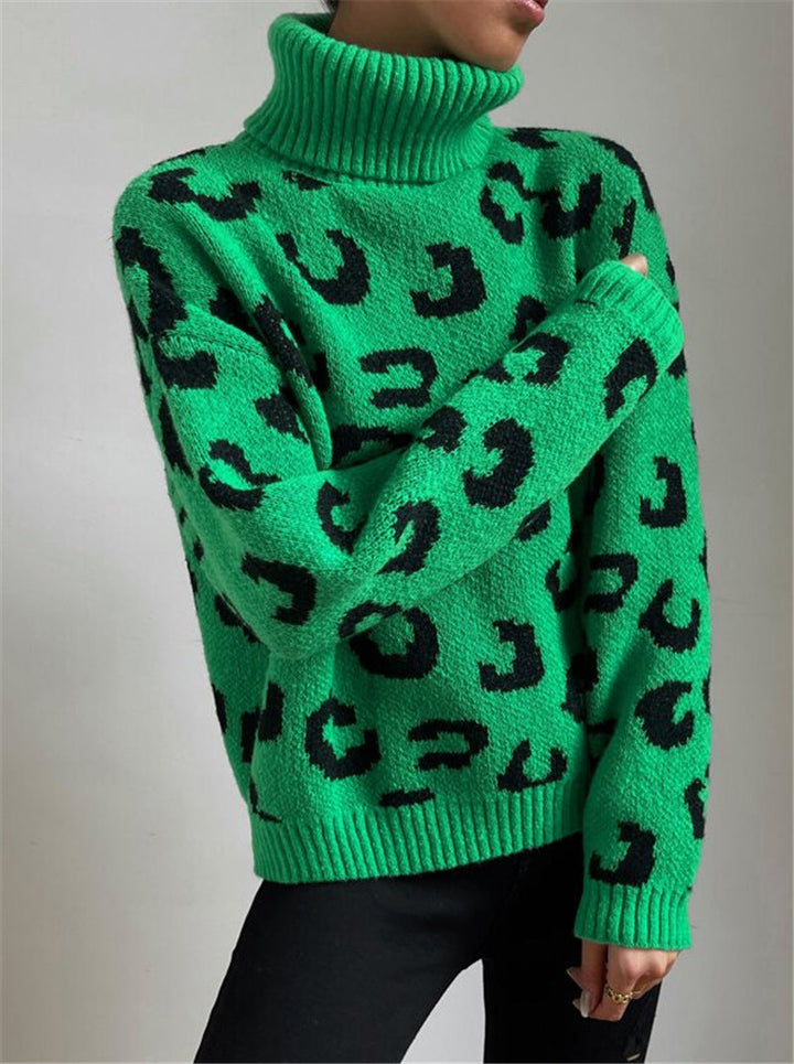 ELIZA | Bold Green Sweater with Leopard Print