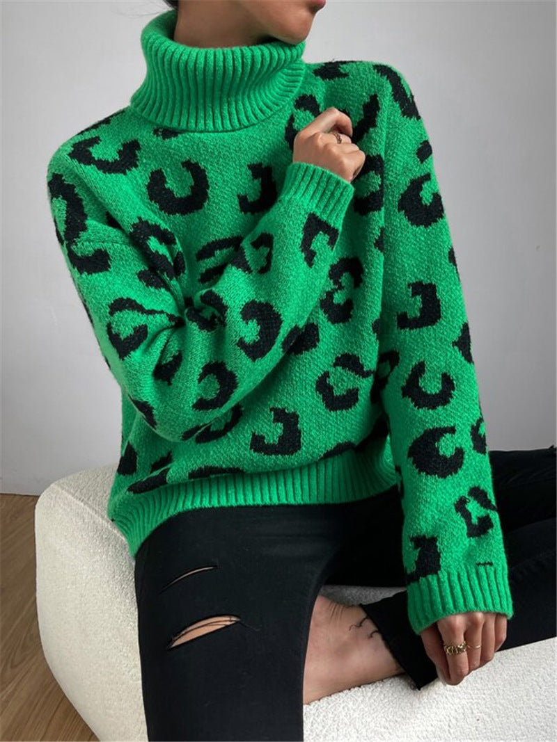 ELIZA | Bold Green Sweater with Leopard Print