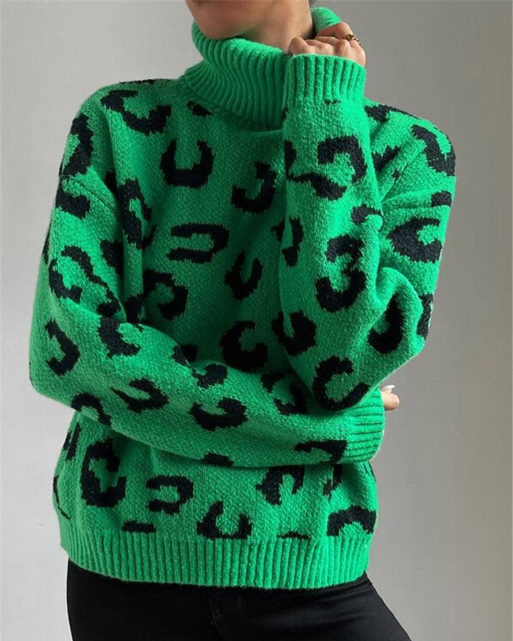 ELIZA | Bold Green Sweater with Leopard Print