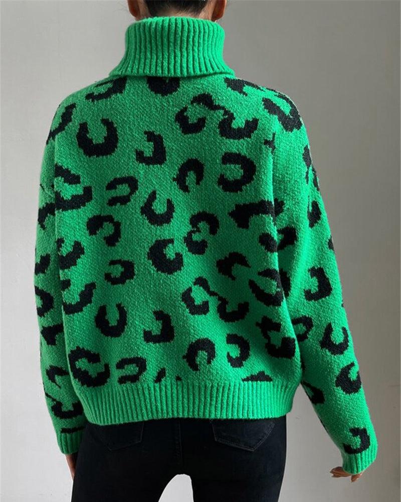 ELIZA | Bold Green Sweater with Leopard Print