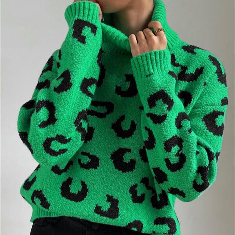 ELIZA | Bold Green Sweater with Leopard Print