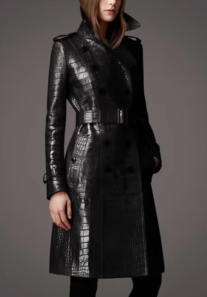 GENEVIEVE | Crocodile Pattern Leather Coat