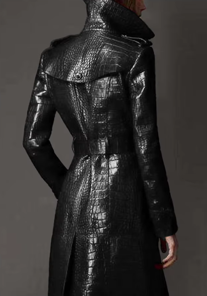 GENEVIEVE | Crocodile Pattern Leather Coat