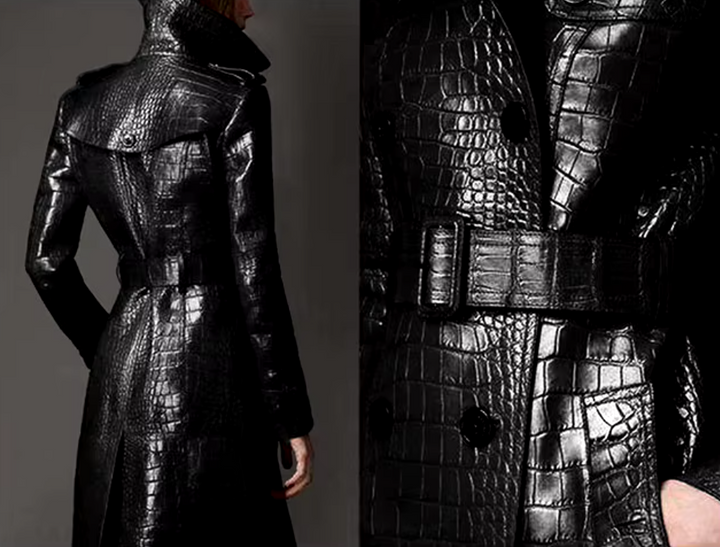 GENEVIEVE | Crocodile Pattern Leather Coat